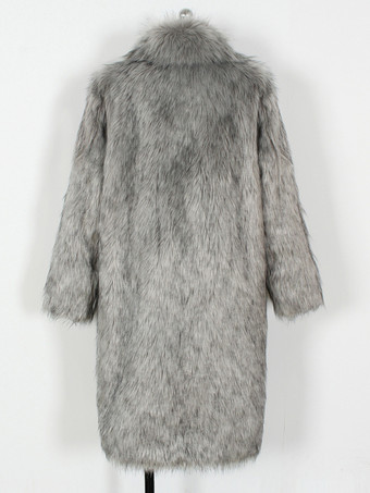 グレー ロング メンズ フェイクファー コート 長袖 ジャケット ターンダウンカラー付き