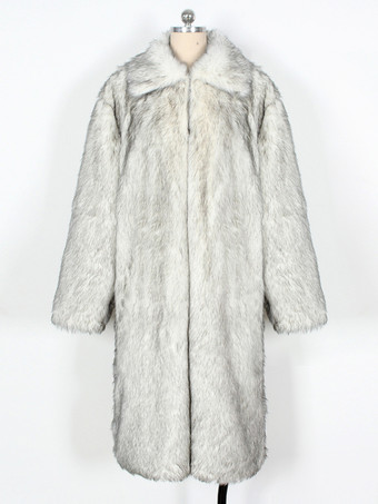 グレー ロング メンズ フェイクファー コート 長袖 ジャケット ターンダウンカラー付き