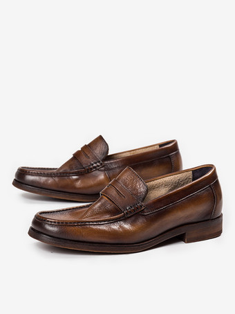 牛革製メンズペニーローファー スリップオン プロム ウェディングシューズ