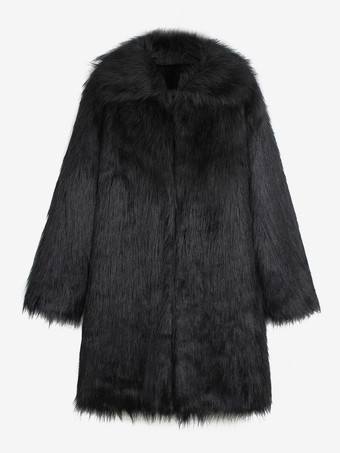 ロング ブラック メンズ フェイクファー コート 冬 暖かい 長袖 ジャケット ターンダウンカラー付き