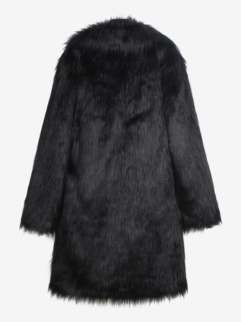 ロング ブラック メンズ フェイクファー コート 冬 暖かい 長袖 ジャケット ターンダウンカラー付き