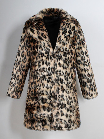 ロング レオパード メンズ フェイクファー コート 長袖 ジャケット ターンダウンカラーとフード付き
