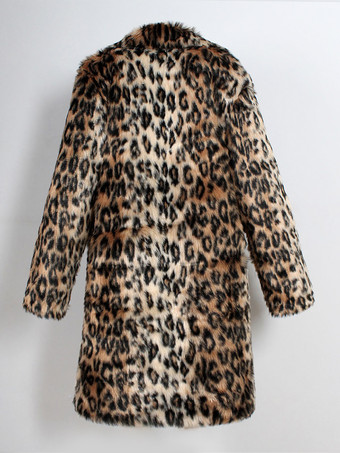 ロング レオパード メンズ フェイクファー コート 長袖 ジャケット ターンダウンカラーとフード付き