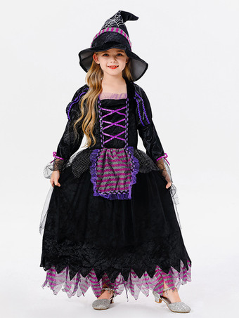 パープル ハロウィン 子供用ハロウィンコスチューム パープルハロウィンポリエステルセット 子供用ドレス 帽子