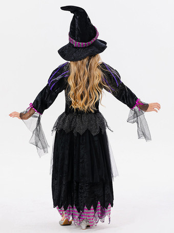ハロウィン 子供用ハロウィンコスチューム パープルハロウィンポリエステルセット 子供用ドレス 帽子