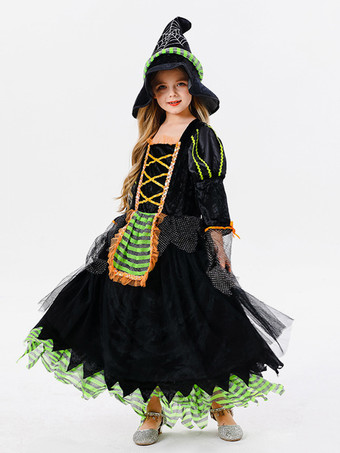 ハロウィン 子供用ハロウィンコスチューム パープルハロウィンポリエステルセット 子供用ドレス 帽子