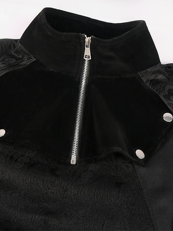 男性用ブラック ヴィンテージ エレガント ポリエステル ジッパー ジャカード ノースリーブ レトロ コスチューム