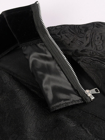 男性用ブラック ヴィンテージ エレガント ポリエステル ジッパー ジャカード ノースリーブ レトロ コスチューム