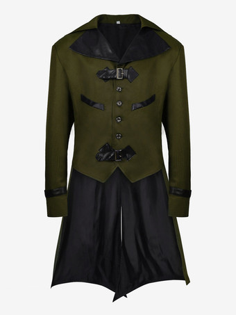 ハンターグリーン コーヒーブラウン ヴィンテージ エレガント バックル 長袖 ポリエステル オーバーコート レトロ コスチューム 男性用 バーガンディ