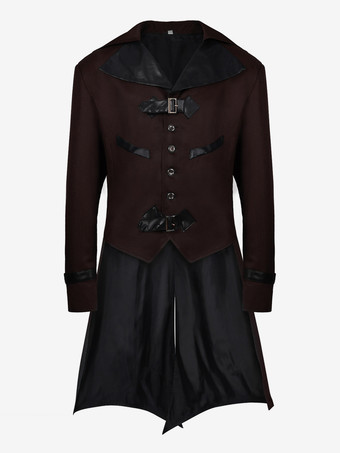 ブラウン コーヒーブラウン ヴィンテージ エレガント バックル 長袖 ポリエステル オーバーコート レトロ コスチューム 男性用 バーガンディ