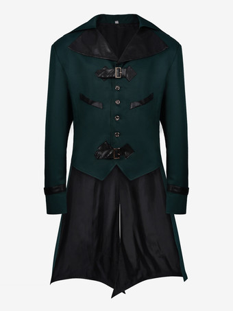 ブルー コーヒーブラウン ヴィンテージ エレガント バックル 長袖 ポリエステル オーバーコート レトロ コスチューム 男性用 バーガンディ