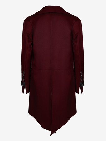 コーヒーブラウン ヴィンテージ エレガント バックル 長袖 ポリエステル オーバーコート レトロ コスチューム 男性用 バーガンディ