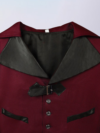 コーヒーブラウン ヴィンテージ エレガント バックル 長袖 ポリエステル オーバーコート レトロ コスチューム 男性用 バーガンディ