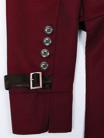 コーヒーブラウン ヴィンテージ エレガント バックル 長袖 ポリエステル オーバーコート レトロ コスチューム 男性用 バーガンディ