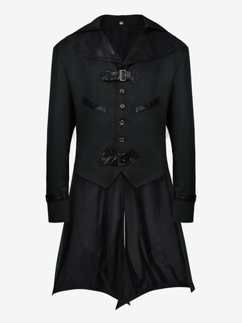 ブラック コーヒーブラウン ヴィンテージ エレガント バックル 長袖 ポリエステル オーバーコート レトロ コスチューム 男性用 バーガンディ