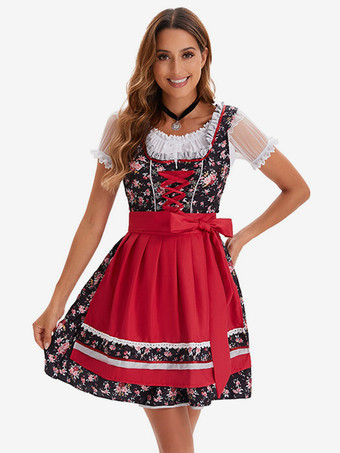 ブラック ハロウィン ハロウィンコスチューム ライトスカイブルー 大人用 花柄 レトロドレス サッシュ ポリエステル ホリデー ホリデーコスチューム