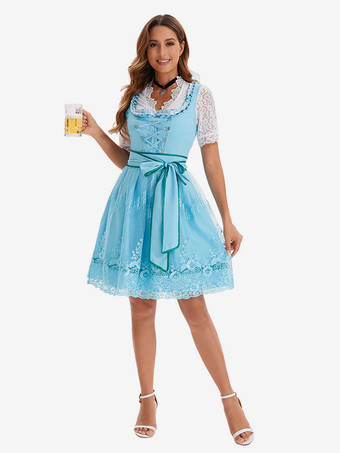 ブルー ハロウィン ハロウィンコスチューム ライトスカイブルー 大人用 花柄 レトロドレス サッシュ ポリエステル ホリデー ホリデーコスチューム