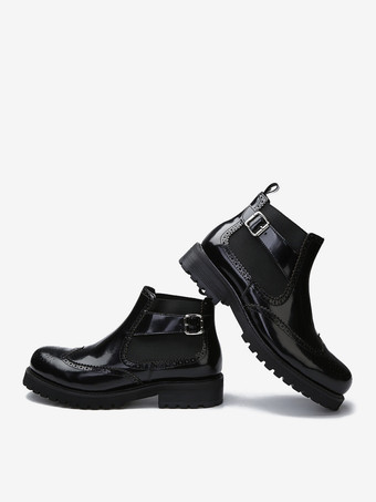 メンズブーツ チェルシーブーツ ブラック 牛革 ラウンドトゥ リベット アンクル ショートブーツ