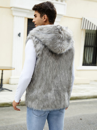 メンズ フェイクファーベスト ノースリーブ ジャケット ターンダウンカラーとフード付き