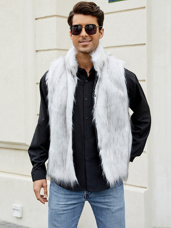 ブラック メンズ フェイクファーベスト 冬 暖かい ノースリーブ ジャケット