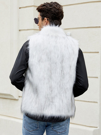 ブラック メンズ フェイクファーベスト 冬 暖かい ノースリーブ ジャケット