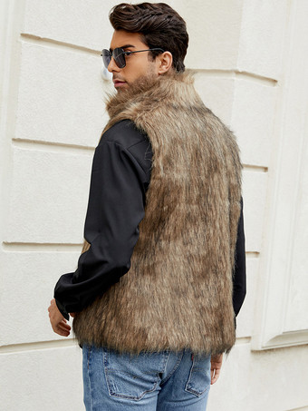 ブラック メンズ フェイクファーベスト 冬 暖かい ノースリーブ ジャケット