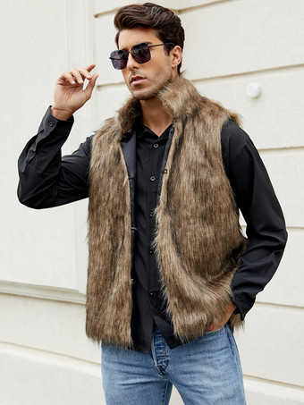 ブラック メンズ フェイクファーベスト 冬 暖かい ノースリーブ ジャケット