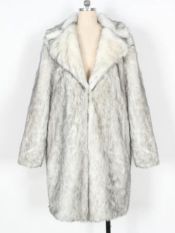 ライトグレー ロング メンズ フェイクファーコート 冬用 暖かい 長袖 ジャケット ターンダウンカラー付き