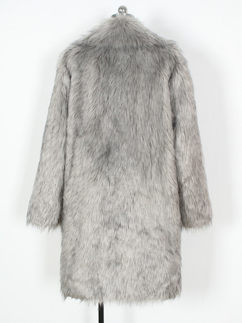 ライトグレー ロング メンズ フェイクファーコート 冬用 暖かい 長袖 ジャケット ターンダウンカラー付き