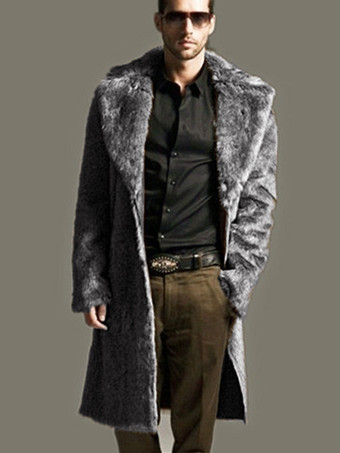 グレイメンズ フェイクファー ロングラインコート 長袖ジャケット プラスサイズ カーディガン 冬用コート