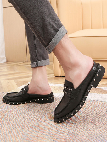 メンズサンダル リベット 牛革 ラバーソール ミュール