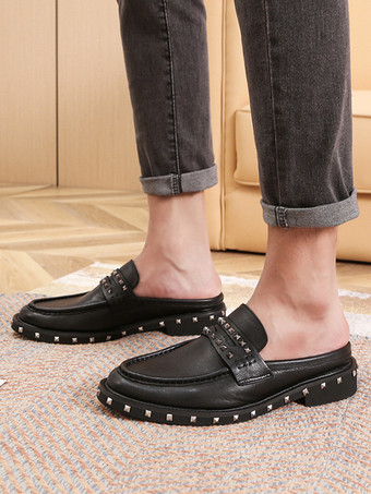 メンズサンダル リベット 牛革 ラバーソール ミュール