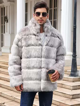 Light grey fur jacket best sale