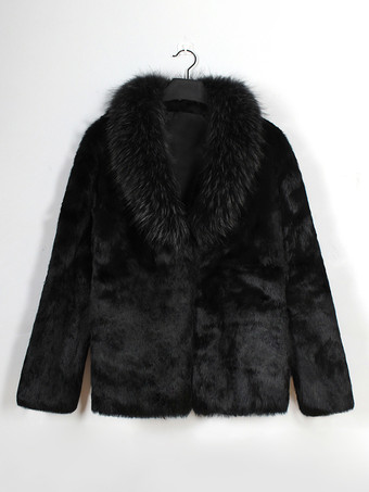 メンズ ブラック フェイクファー コート 冬 暖かい 長袖 ジャケット ターンダウンカラー付き