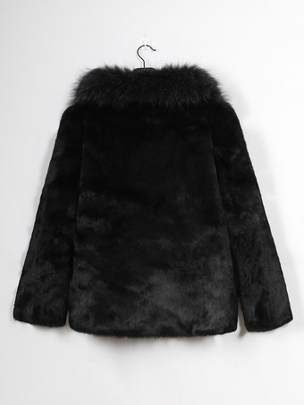 メンズ ブラック フェイクファー コート 冬 暖かい 長袖 ジャケット ターンダウンカラー付き