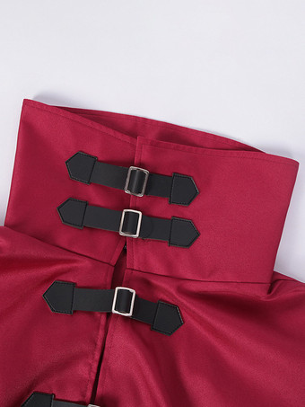 男性用レッド ヴィンテージ エレガント バックル ノースリーブ ポリエステル マント レトロ コスチューム バーガンディ