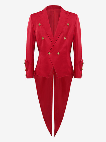 レッド ヴィンテージ ヴィンテージ ボタン 長袖 ポリエステル クラバット 男性用 レトロ コスチューム バーガンディ