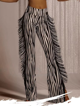 ホワイト ラテンダンスドレス ホワイト レディース ポリエステル トップパンツ クロップド丈 セクシー フリンジ ラテンダンサー ダンスコスチューム