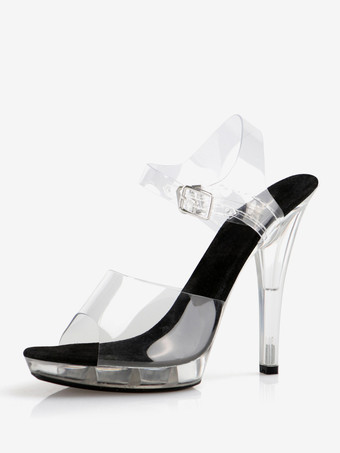 Nero Sandali sexy per donna in PVC trasparente con punta aperta fibbia da 08" scarpe sexy da 51".