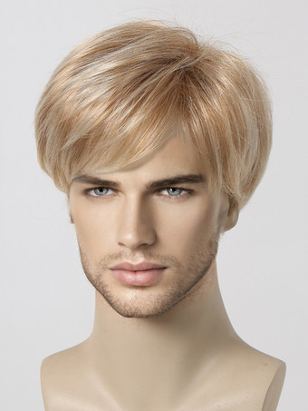 ブロンドの男性用ウィッグ、ショートストレート前髪、ナチュラルコスプレウィッグ
