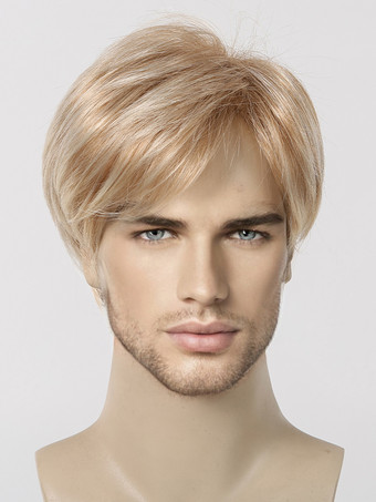 ブロンドの男性用ウィッグ、ショートストレート前髪、ナチュラルコスプレウィッグ