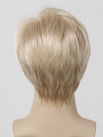 ブロンドの男性用ウィッグ、ショートストレート前髪、ナチュラルコスプレウィッグ