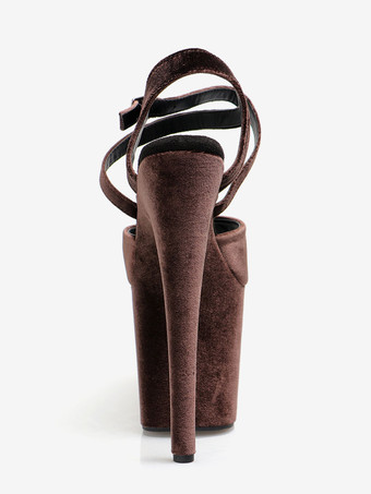 ハイヒール セクシー サンダル ディープブラウン マイクロスエードアッパー ピープトゥ 3.9インチ バックル 7.9インチ セクシーシューズ