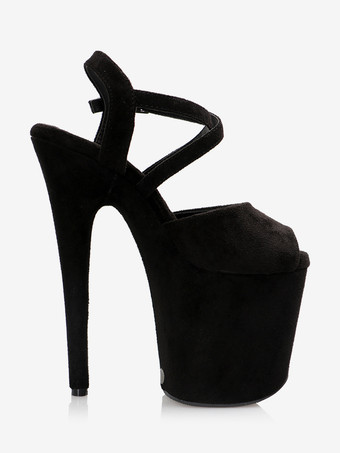 ハイヒール セクシー サンダル ディープブラウン マイクロスエードアッパー ピープトゥ 3.9インチ バックル 7.9インチ セクシーシューズ