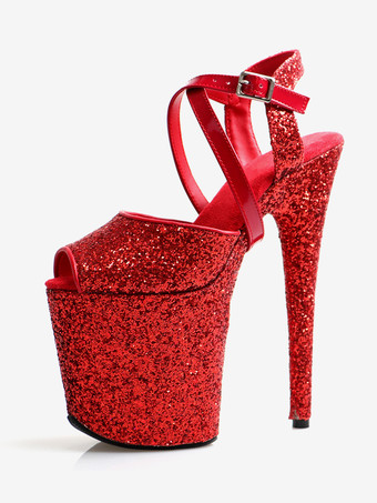 RotSexy Sandalen mit hohen Absätzen rotes PU-Leder Peep Toe 99 cm Schnalle 201 cm sexy Schuhe