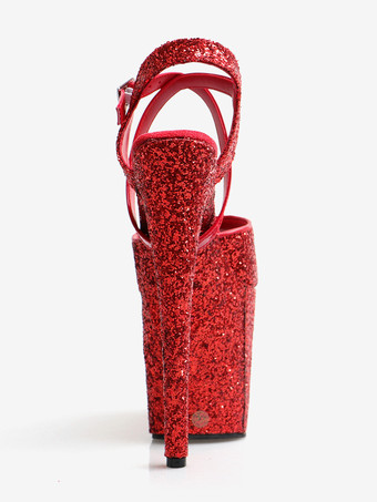 Sexy Sandalen mit hohen Absätzen rotes PU-Leder Peep Toe 99 cm Schnalle 201 cm sexy Schuhe