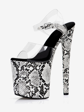 女性用セクシーサンダル パイソン PUレザー ピープトゥ 3.9インチ バックル 7.9インチ セクシーシューズ