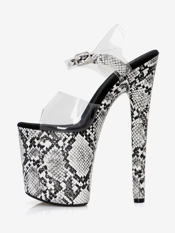 女性用セクシーサンダル パイソン PUレザー ピープトゥ 3.9インチ バックル 7.9インチ セクシーシューズ