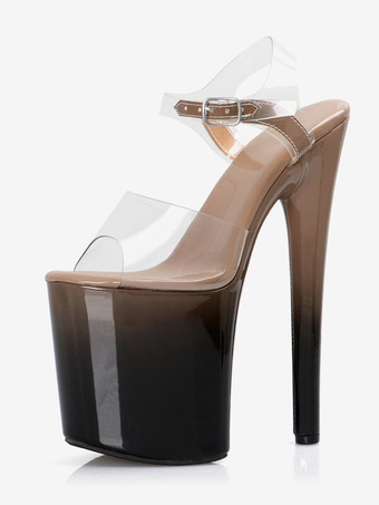 女性用セクシーサンダル ディープアプリコット PUレザー ピープトゥ 3.9インチ バックル 7.9インチ セクシーシューズ