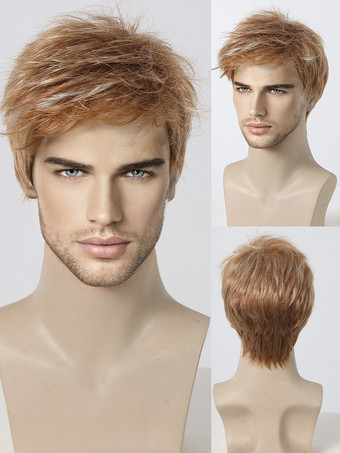 シャンパンカラーメンズウィッグ ブラウン ショート ナチュラル コスプレウィッグ